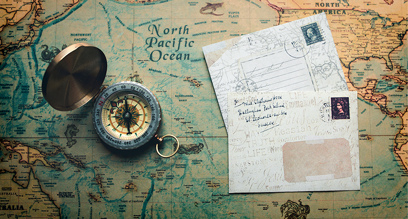 A map, a compass and charts