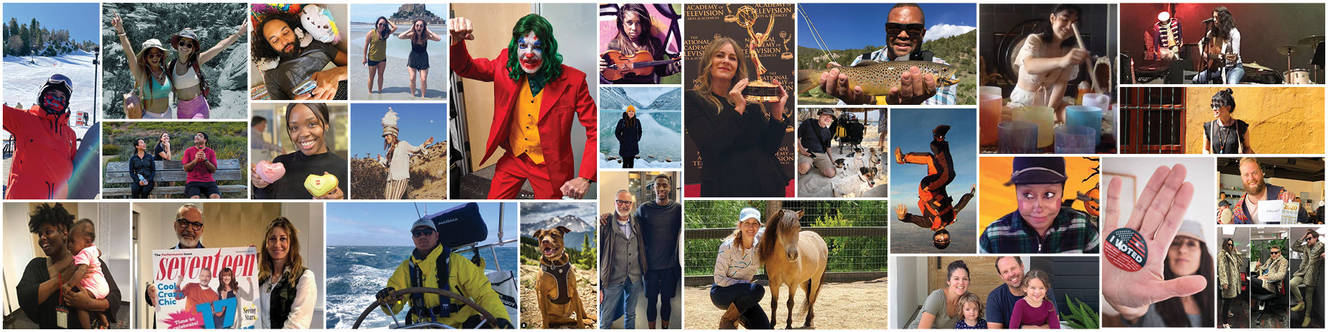 Montage of agency life at Quigley featuring exotic location shoots, remote work and office events